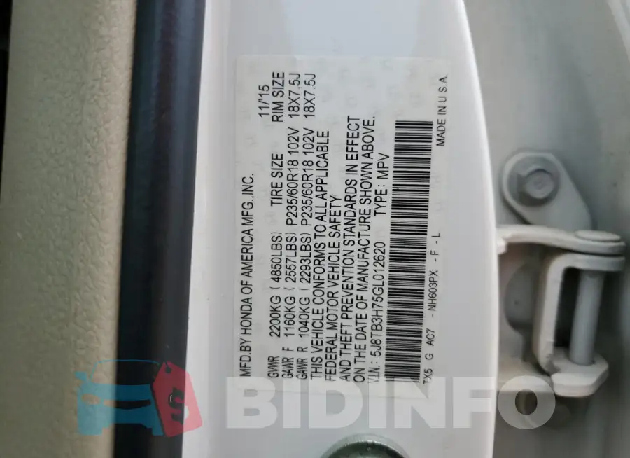 5J8TB3H75GL012620 Photo# 14