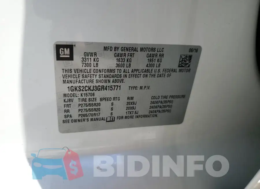 1GKS2CKJ3GR415771 Photo# 13