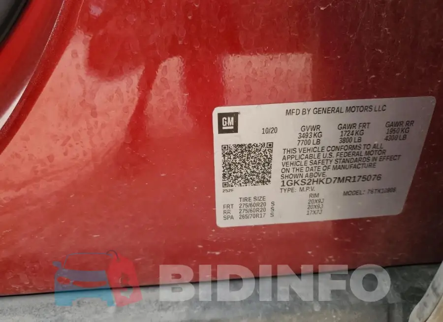 1GKS2HKD7MR175076 Photo# 13