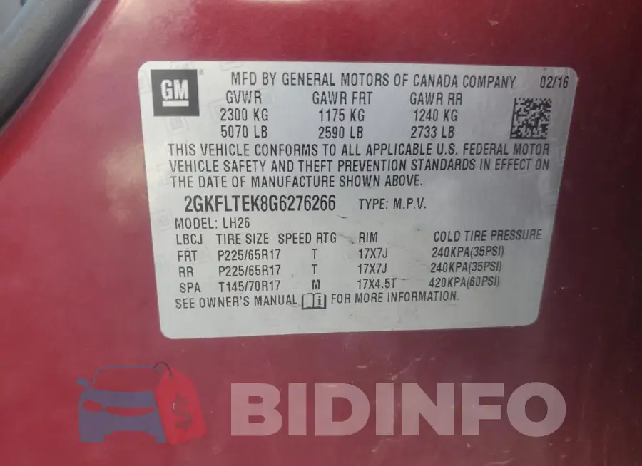 2GKFLTEK8G6276266 Photo# 13