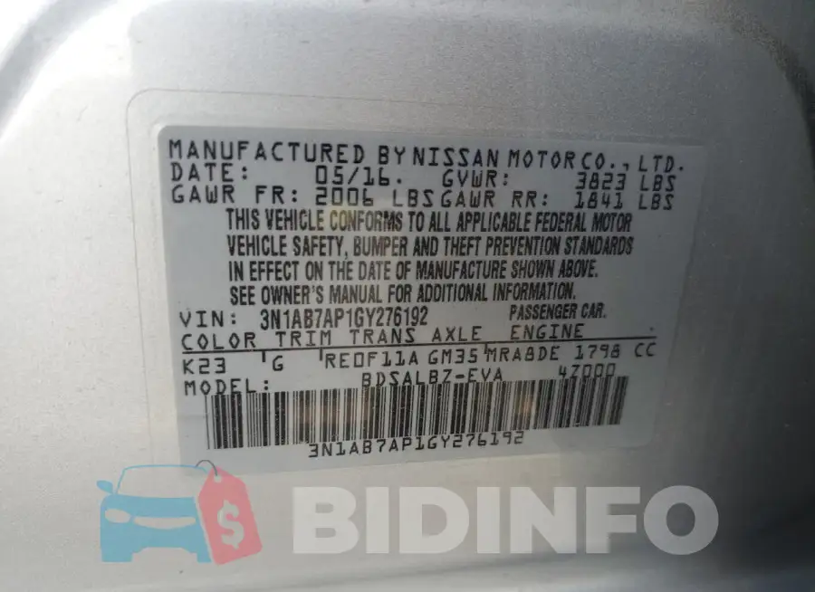 3N1AB7AP1GY276192 Photo# 12