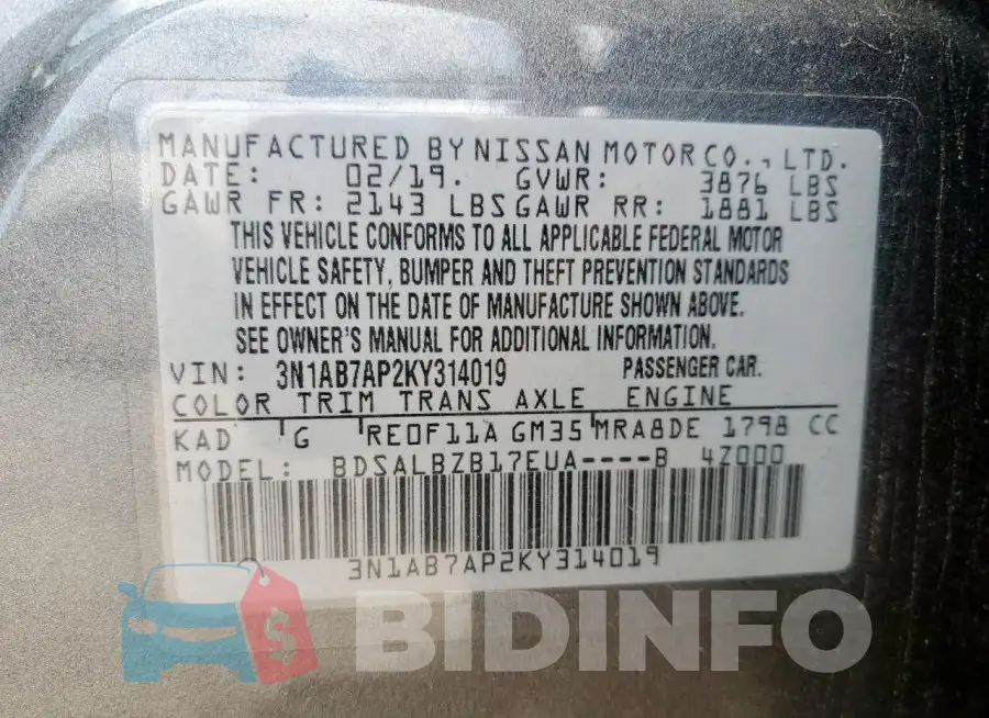 3N1AB7AP2KY314019 Photo# 12