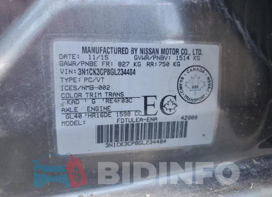3N1CK3CP8GL234484 Photo# 13