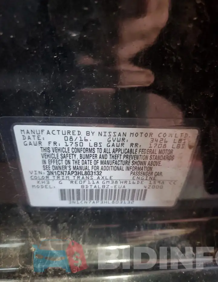 3N1CN7AP3HL803132 Photo# 12