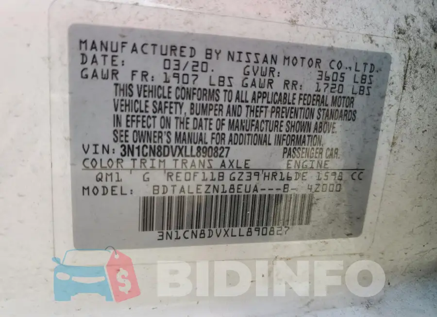 3N1CN8DVXLL890827 Photo# 12