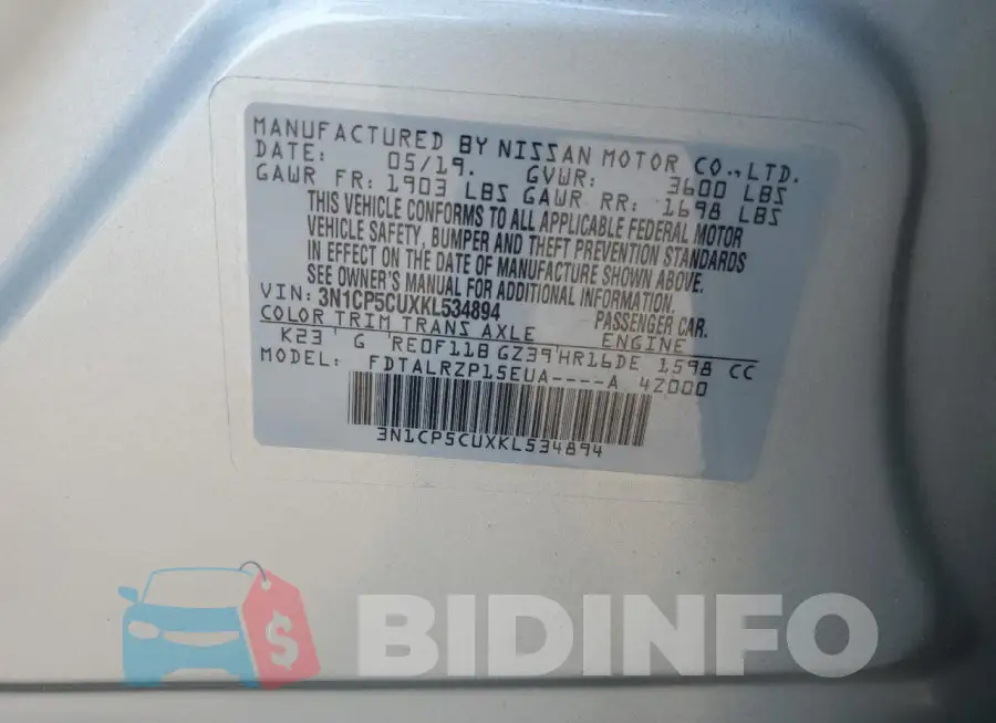 3N1CP5CUXKL534894 Photo# 13