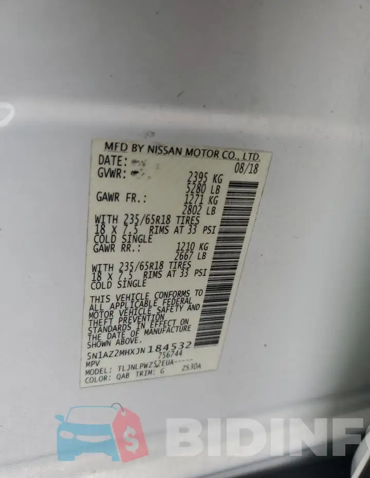 5N1AZ2MHXJN184532 Photo# 14