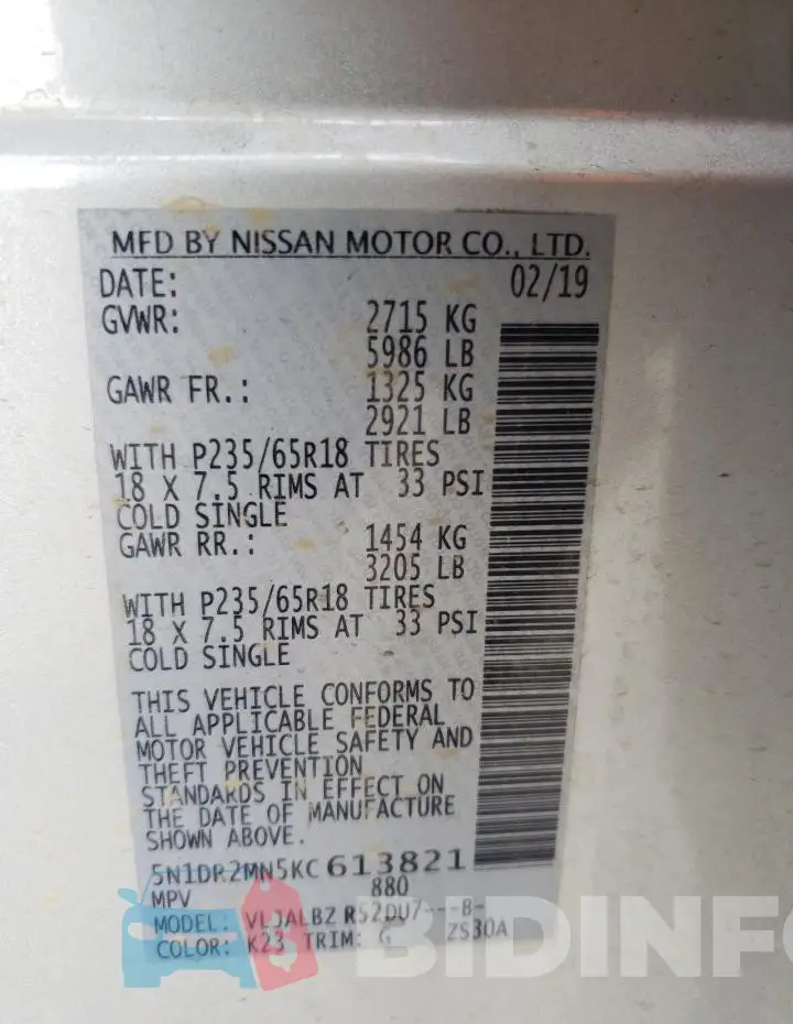 5N1DR2MN5KC613821 Photo# 13