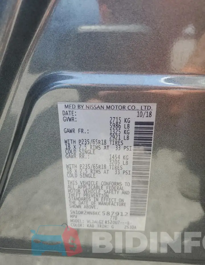 5N1DR2MN8KC587912 Photo# 13