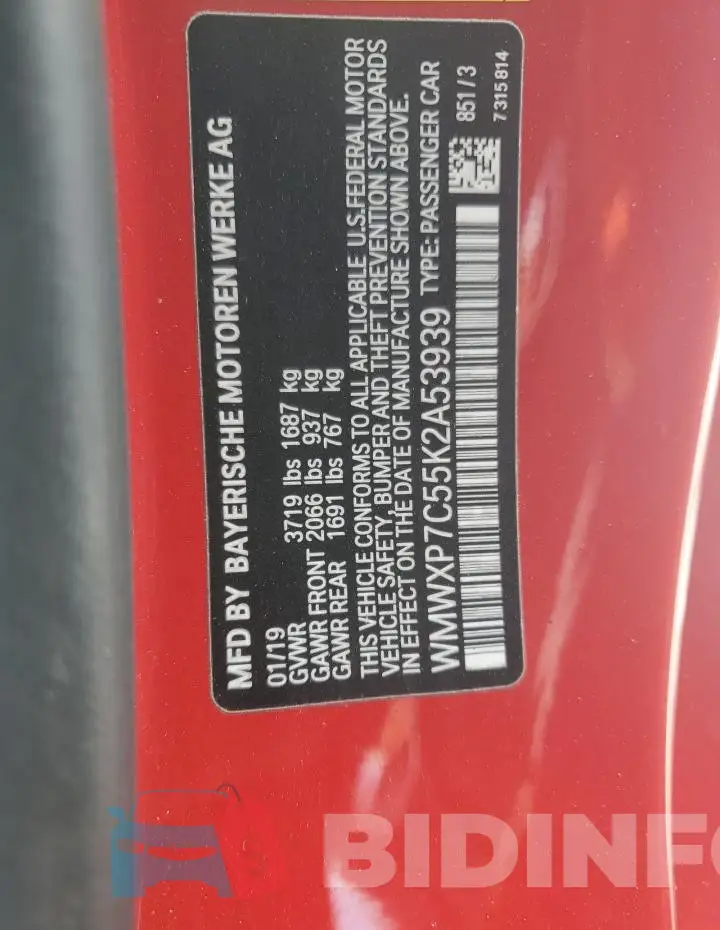 WMWXP7C55K2A53939 Photo# 12