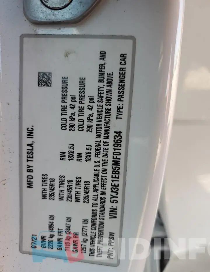 5YJ3E1EB5MF019634 Photo# 12
