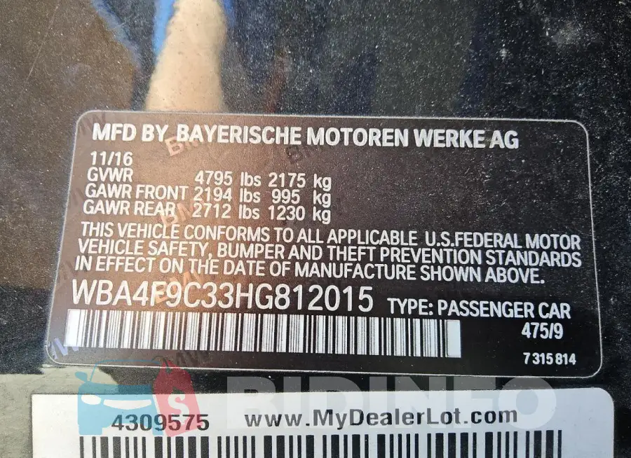 WBA4F9C33HG812015 Photo# 12