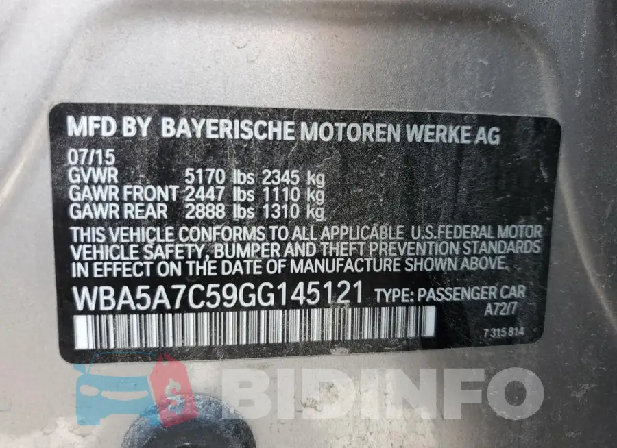WBA5A7C59GG145121 Photo# 12