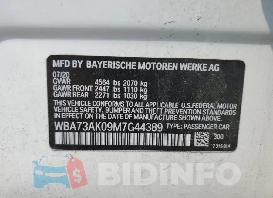 WBA73AK09M7G44389 Photo# 12