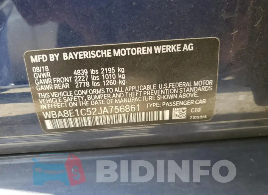 WBA8E1C52JA756861 Photo# 13