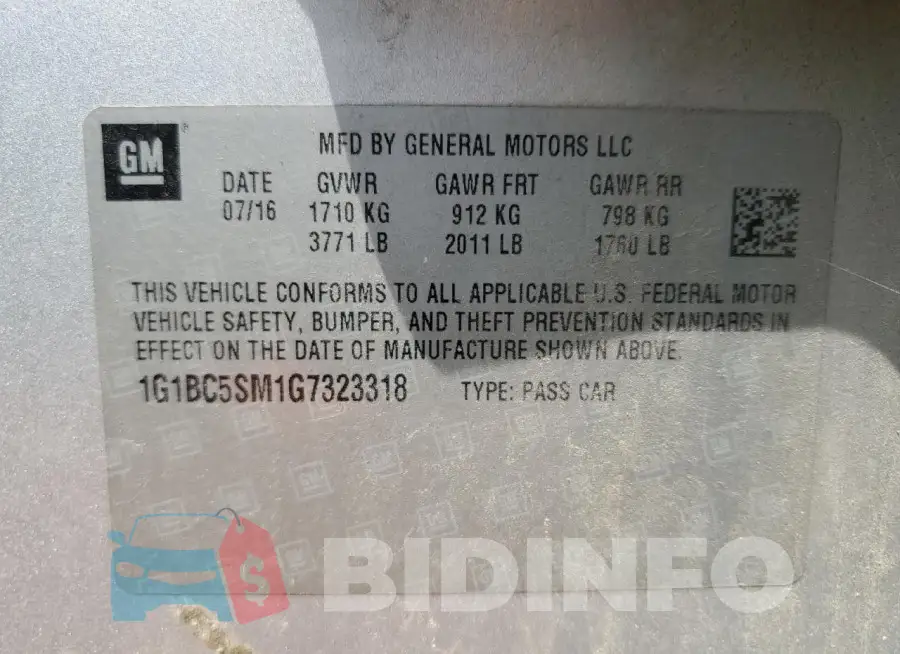 1G1BC5SM1G7323318 Photo# 12
