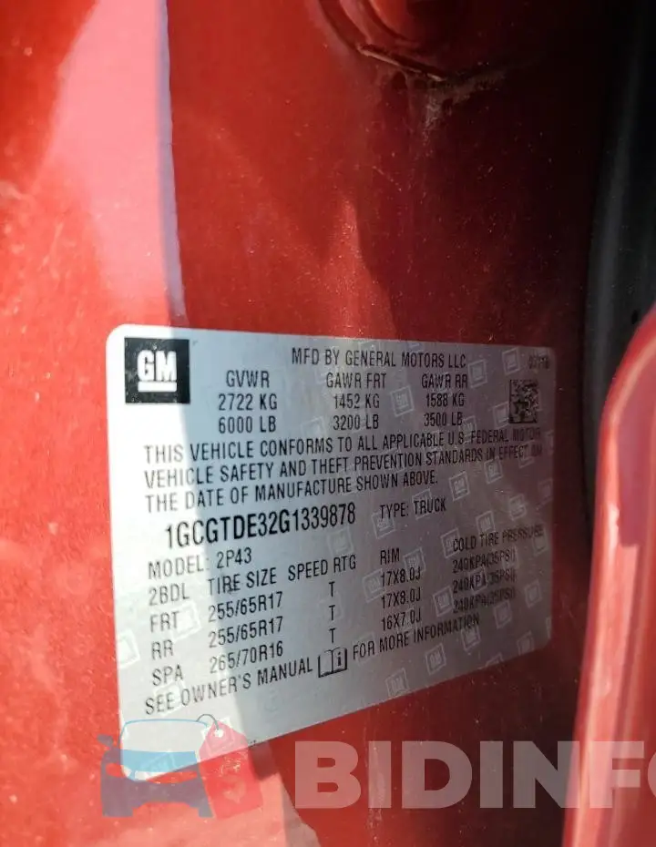 1GCGTDE32G1339878 Photo# 12