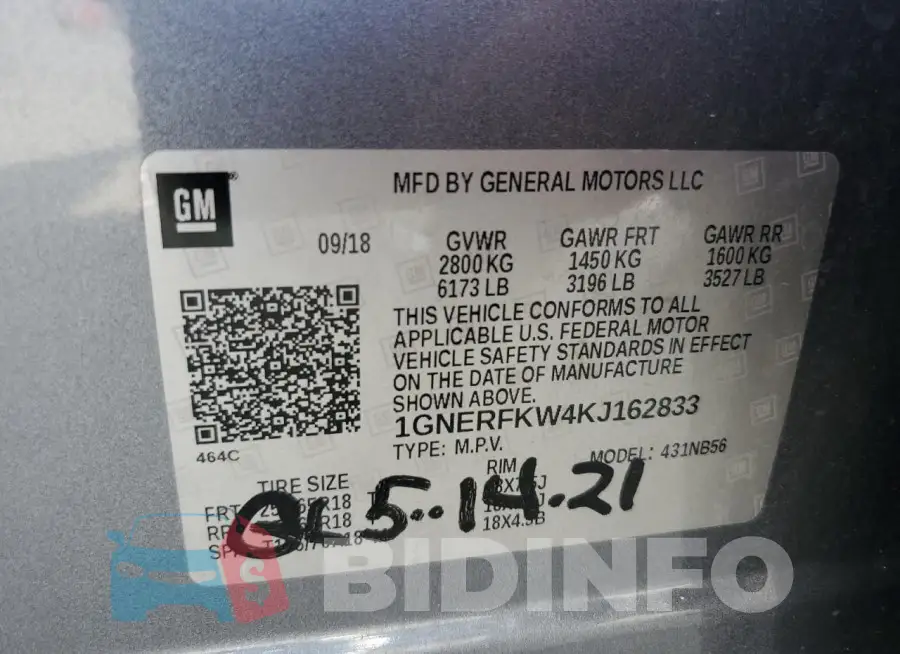 1GNERFKW4KJ162833 Photo# 13