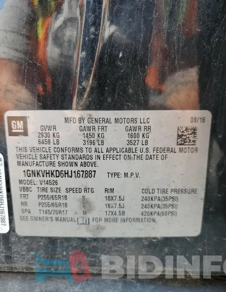 1GNKVHKD6HJ167887 Photo# 13
