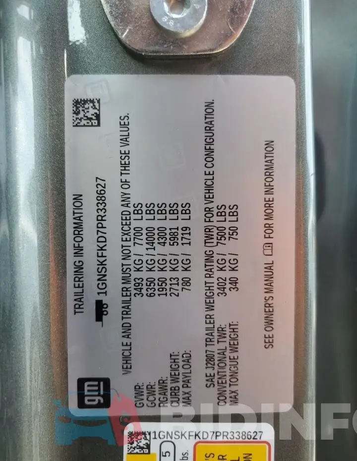 1GNSKFKD7PR338627 Photo# 14