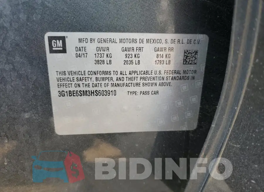3G1BE6SM3HS603910 Photo# 12
