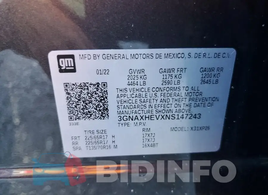 3GNAXHEVXNS147243 Photo# 14
