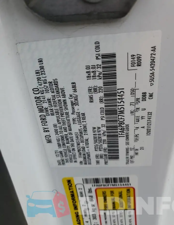 1FA6P8CF7M5154451 Photo# 12