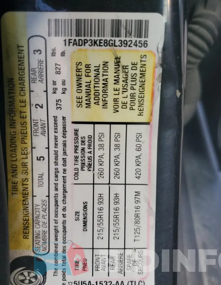 1FADP3KE8GL392456 Photo# 12