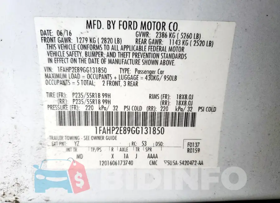 1FAHP2E89GG131850 Photo# 12