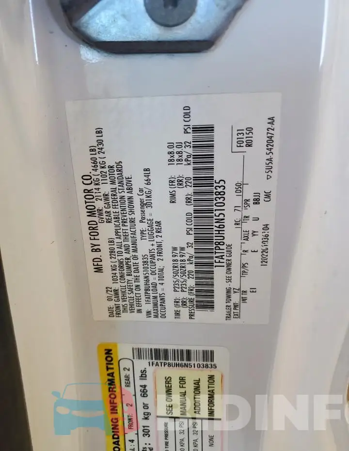 1FATP8UH6N5103835 Photo# 12