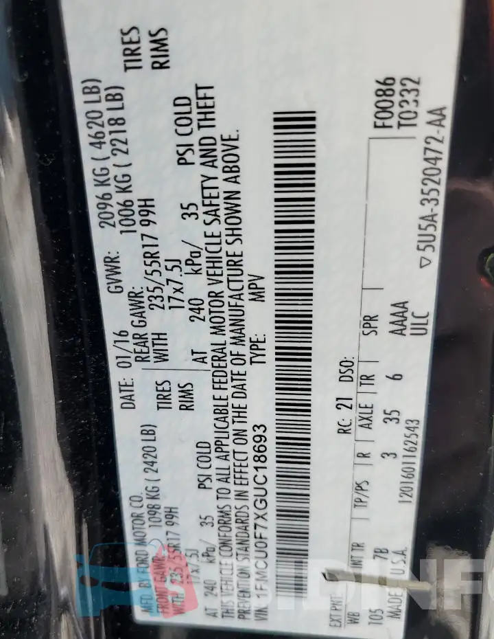 1FMCU0F7XGUC18693 Photo# 13