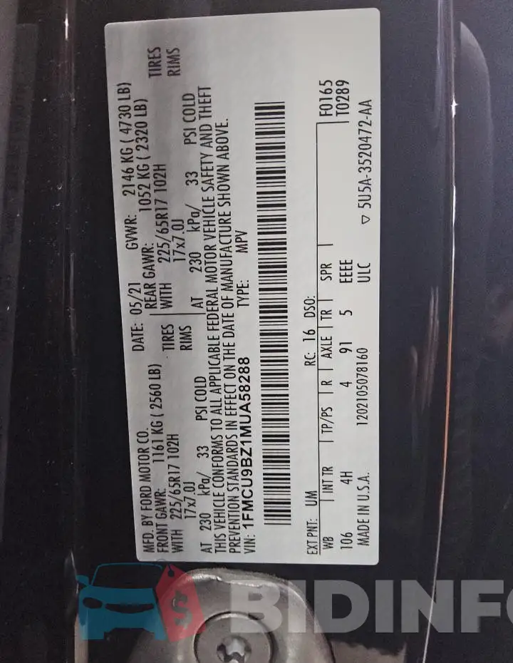 1FMCU9BZ1MUA58288 Photo# 13