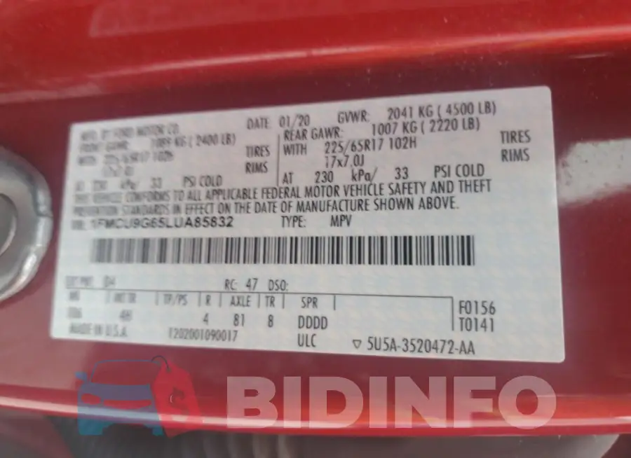 1FMCU9G65LUA85832 Photo# 14