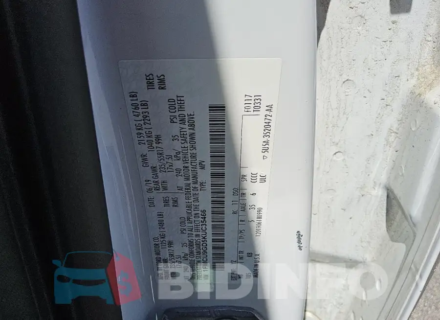 1FMCU9GD5KUC35466 Photo# 13
