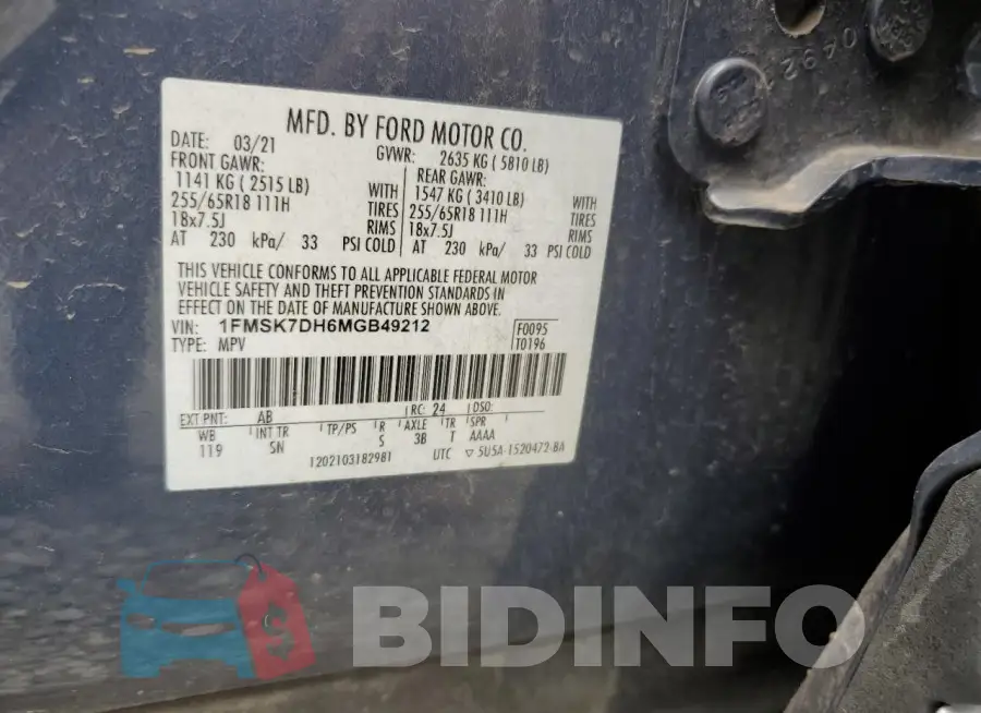 1FMSK7DH6MGB49212 Photo# 14