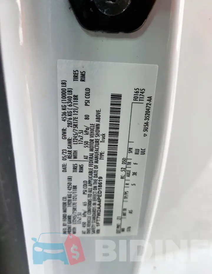 1FT7W2AA4PED18619 Photo# 12