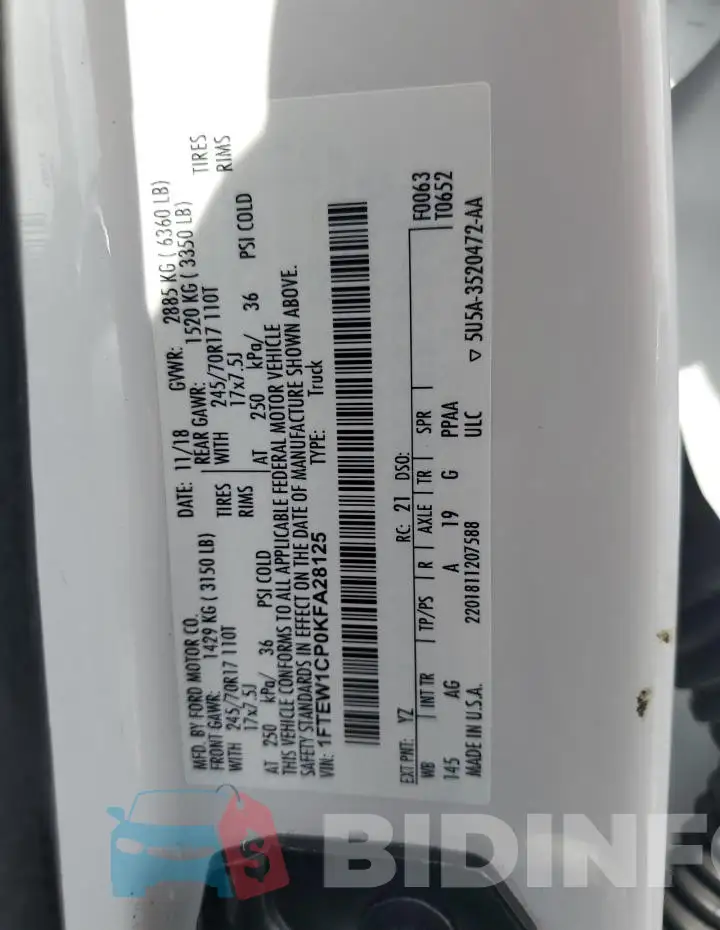 1FTEW1CP0KFA28125 Photo# 12