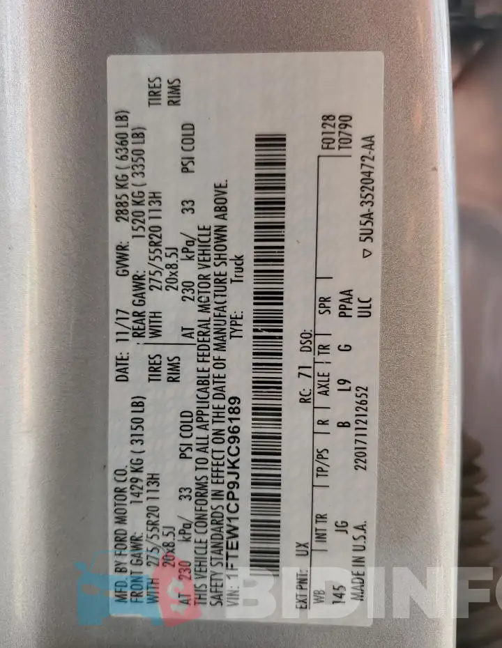 1FTEW1CP9JKC96189 Photo# 12