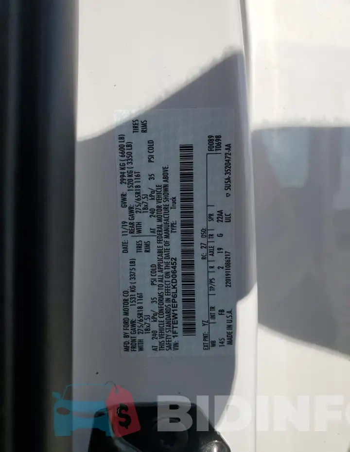 1FTEW1EP6LKD06452 Photo# 12