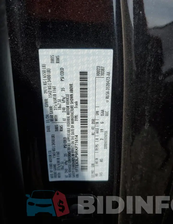 1FTEX3LP9RKF71614 Photo# 12