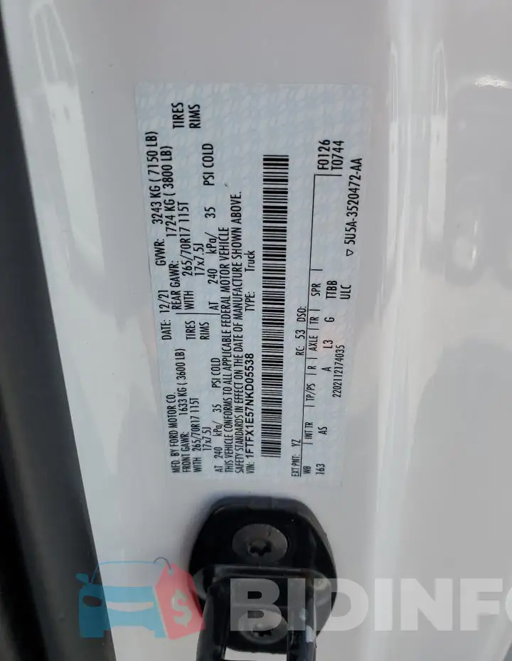 1FTFX1E57NKD05538 Photo# 12