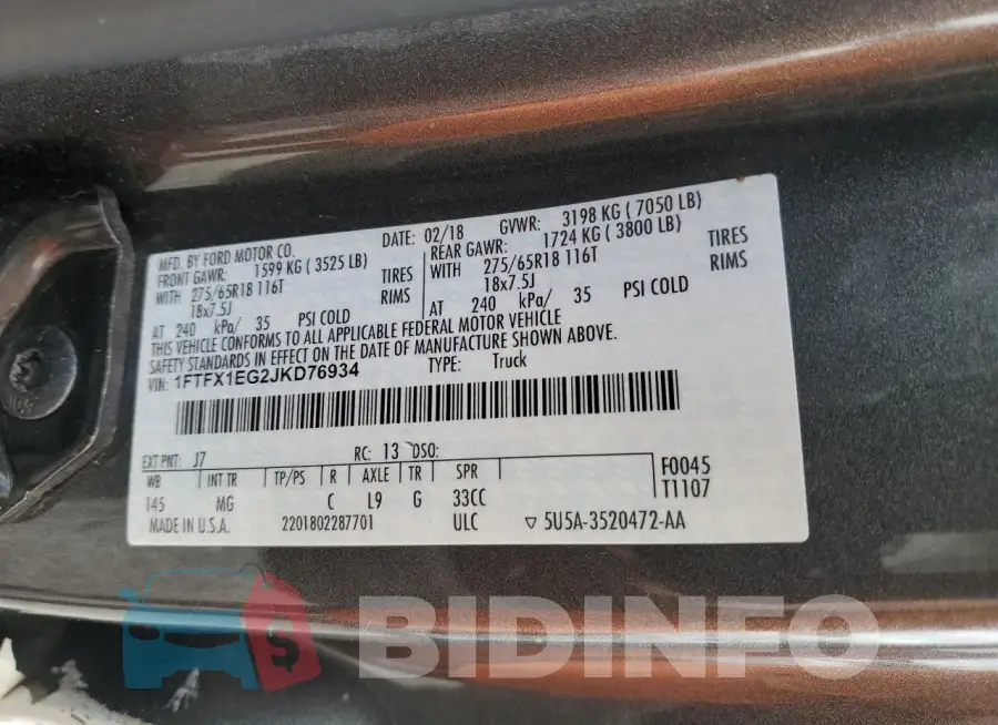 1FTFX1EG2JKD76934 Photo# 12