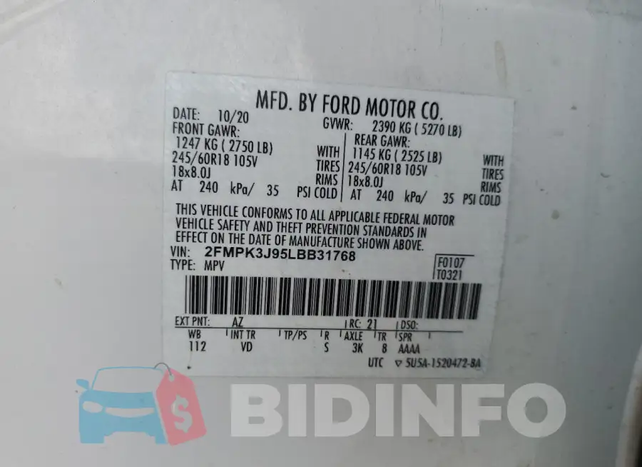 2FMPK3J95LBB31768 Photo# 14