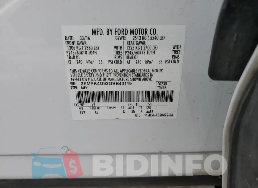 2FMPK4G92GBB43119 Photo# 13