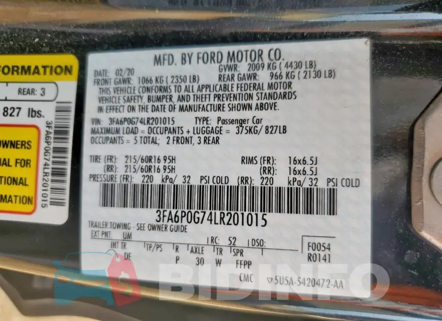 3FA6P0G74LR201015 Photo# 12