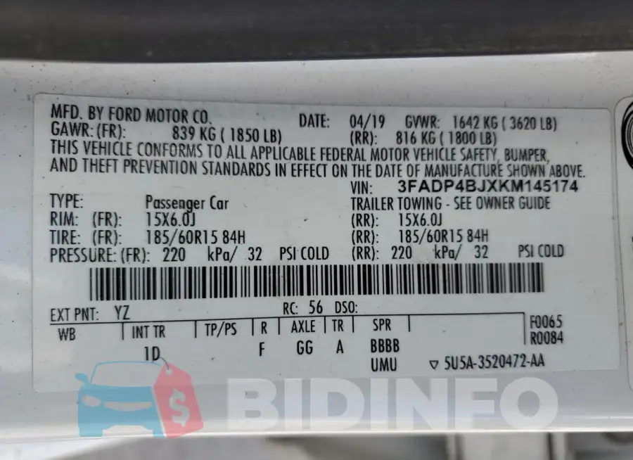 3FADP4BJXKM145174 Photo# 12