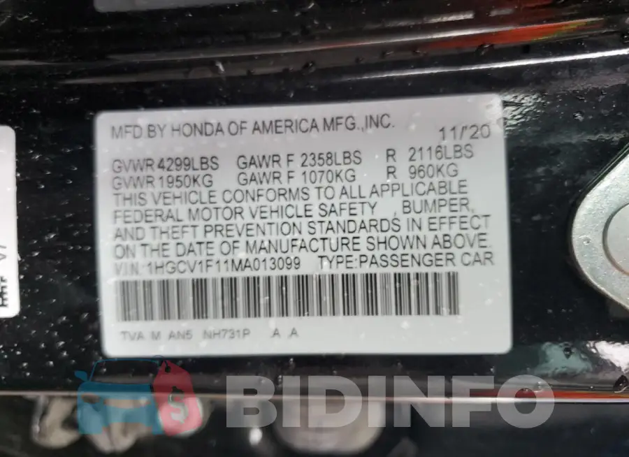 1HGCV1F11MA013099 Photo# 12
