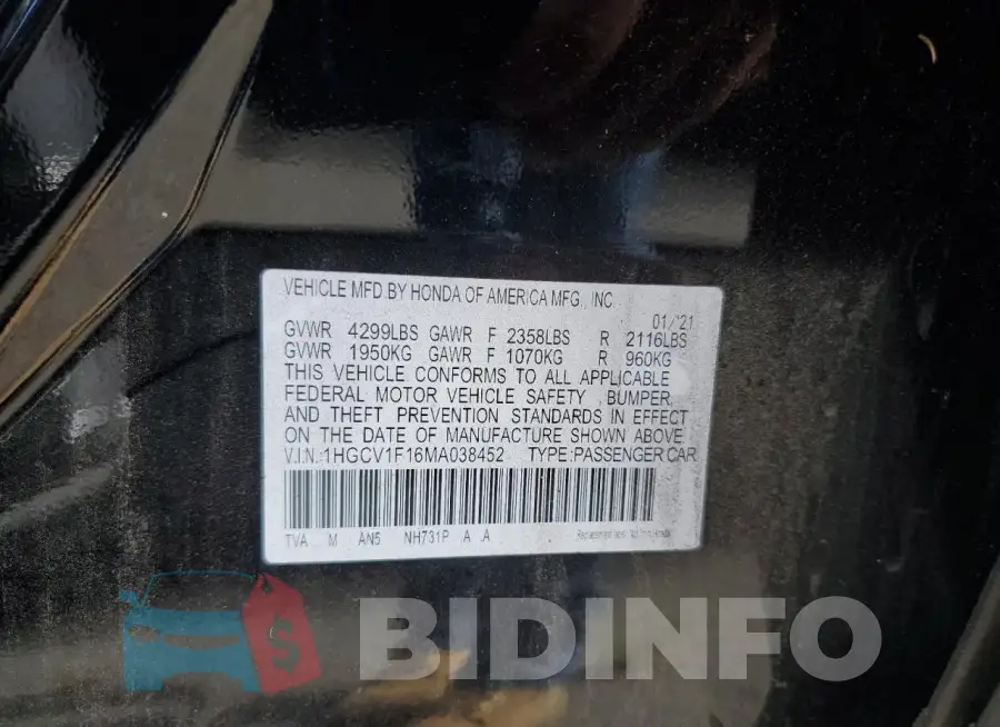 1HGCV1F16MA038452 Photo# 12