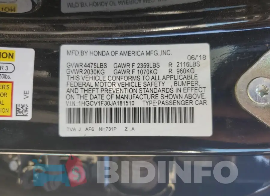 1HGCV1F30JA181510 Photo# 12