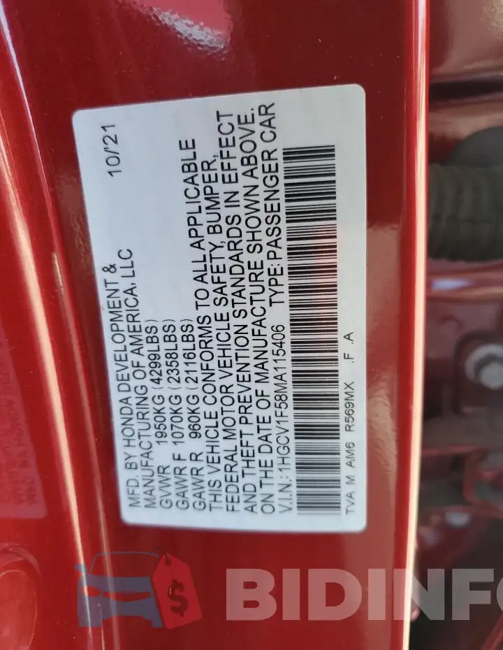 1HGCV1F58MA115406 Photo# 12